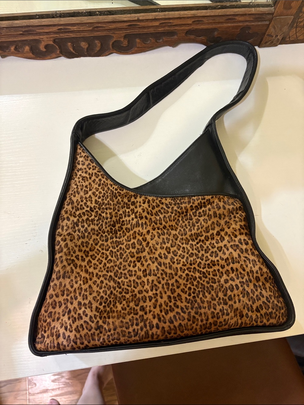 Vintage 1996 Leopard Print Shoulder Bag with Black Trim